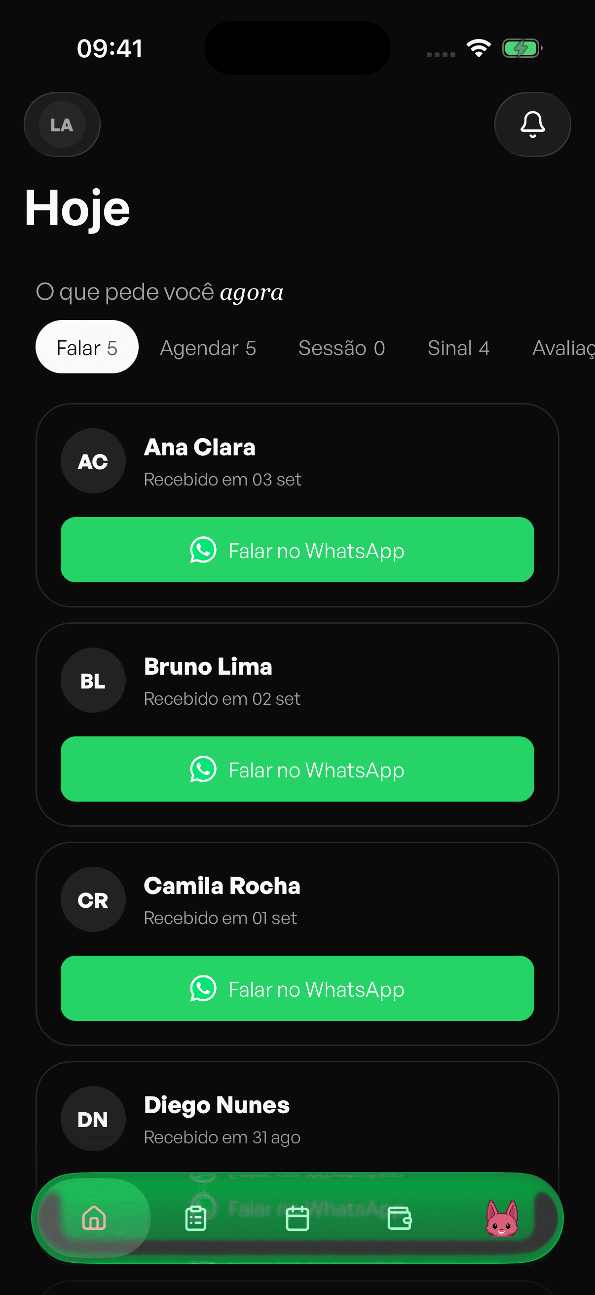 Tela Hoje da Inker com os clientes que precisam de atendimento